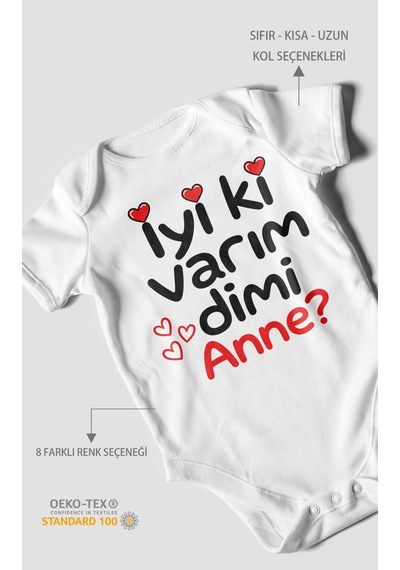 Morivokids İyi Ki Varım Dimi Anne Kısa Kollu Bebek Body %100 Pamuk Beyaz