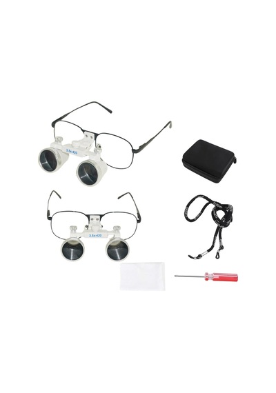 Hiperlupa St375 İnce Çerçeve Cerrahi Loupes Büyüteç Gözlük 3.5x420 Değişken Pupil Mesafeli Beyaz