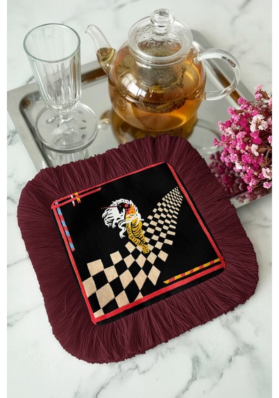 Lüks Modern Sanat Saçaklı Dekor Peçetesi-çarpıcı Siyah Bohem Bordo Saçak Bardak Altlığı Mendil Mat Adaçayı Camel