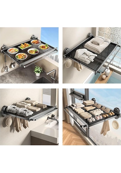 Sunup Sn-26732 Duvara Monte Vantuzlu Katlanır Masa Çamaşır Rafı