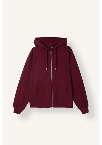 Defacto Relax Fıt Kapüşonlu Basıc Düz Kalın Sweatshirt Kumaşı Hırka C1809ax26wnbr115 Bordo-br115