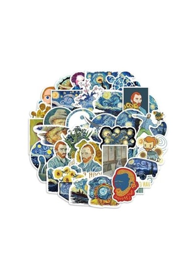 50'li Van Gogh Temalı Sticker Seti, Laptop Ve Ajanda İçin Abanoz