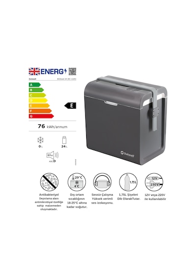 Outwell Ecocool 24 Litre 12v/220v Portatif Soğutucu Grey Gri