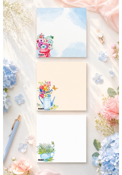 Çiçek Bloknot - 9 9 Cm Ebat- 50 Yaprak - Notepad - Memopad - Çizgisiz Not Kağıdı- To Do List - 3557