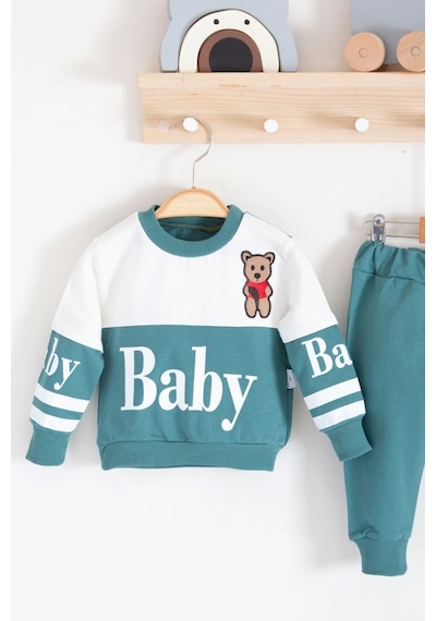 Babydonat Baby Desenli 2'li % 100 Pamuk Erkek Bebek Takımı Yeşil