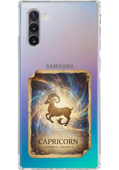 Samsung Galaxy Note 10 İle Uyumlu Burç Kartları Oğlak Tasarımlı Şeffaf Silikon Kılıf Şeffaf