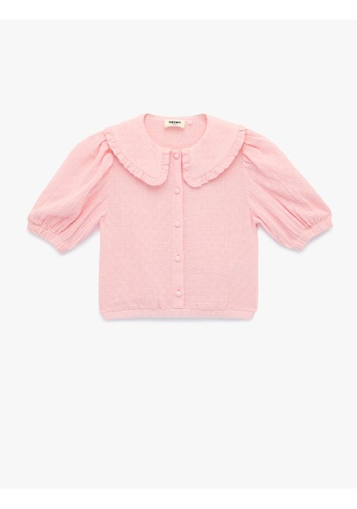 Koton Viskon Karışımlı Kısa Kollu Düğmeli Crop Bebe Yaka Bluz Pembe 6skg60066aw Gül