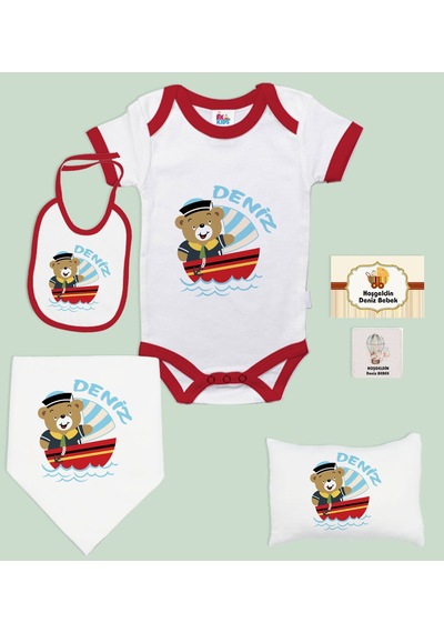 BK Kids Kişiye Özel İsimli 6 Parça Kırmızı Bebek Body Zıbın Batta