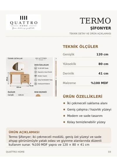 Termo Makyaj Masası Açık Ceviz Termo Makyaj Masası Açık Ceviz