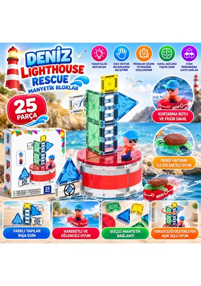 Deniz Lighthouse Rescue Manyetik Bloklar 25 Parça