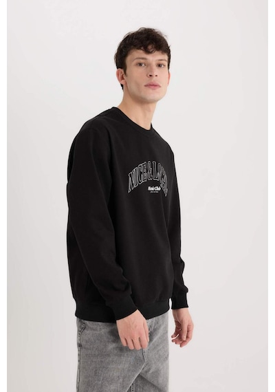 DeFacto Regular Fit Bisiklet Yaka Baskılı Sweatshirt E3205AX24WNBK81 Siyah