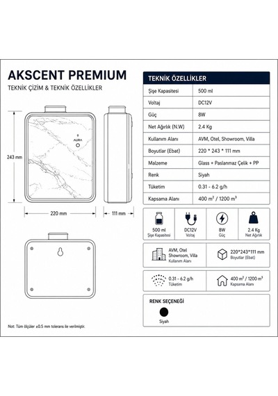 Akscent Premium Koku Makinesi Ve 500 Ml Hibiscus Esans Karışık