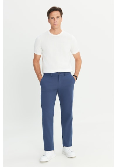 AC&Co / Altınyıldız Classics Erkek Indıgo Pamuklu Comfort Fit Rahat Kesim Yan Cepli Armürlü Esnek Pantolon İndigo