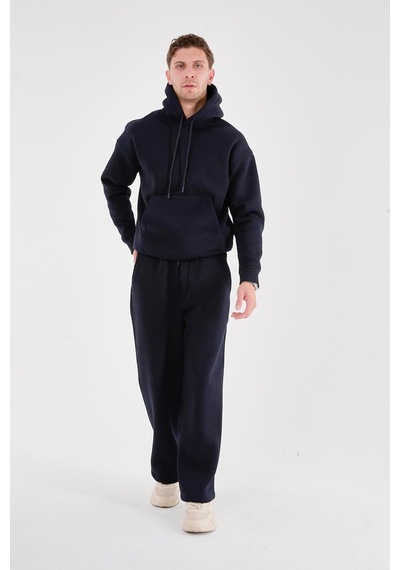 Rocqerx Q-1001 Q-4008 Kapüşonlu Sweat Bel Lastikli Pantolon Üç İplik Şardonlu Takım Lacı