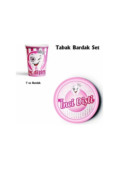 İlk Dişim Çıktı Diş Buğdayı Teması Partisi İnci Dişli Tabak Bardak 8li Pembe Renk İlk Diş Konsepti Tüm Yaşlar