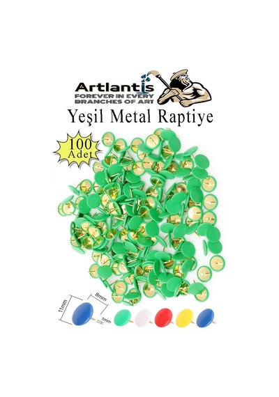 Yeşil Raptiye 100 Adet 1 Paket Renkli Pvc Kaplı Başlıklı Raptiye Plastik Yuvarlak Düğmeli Raptiye Pano Okul Ofis Büro