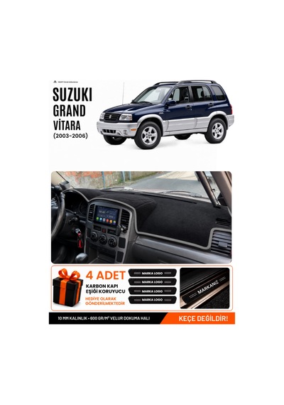 Suzukı Grand Vitara 2003-2006 Uyumlu Torpido Örtüsü, Torpido Kılıfı - Siyah Gri