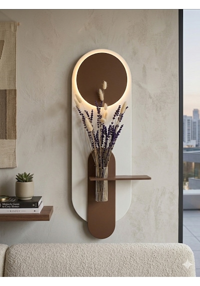 Petunya Ahşap Pilli Ledli İskandinav Tarzı Salon Duvar Rafı Modern Çiçeklik 27 X 90 Cm Çok Renkli