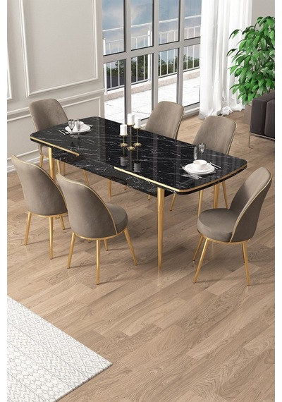 Canisa Pale Serisi 80x132 Açılabilir Siyah Mermer Desen Mutfak Masa Takımı 6 Cappucino Sandalye Gold Detay Masa Siyah Mermer Sandalye Capppucino Gold Ayak Canisa Pale Serisi 80x132 Açılabilir Siyah Mermer Desen Mutfak Masa Takımı 6 Cappucino Sandalye Gold Detay Masa Siyah Mermer Sandalye Capppucino Gold Ayak