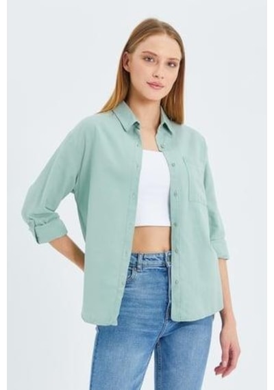 Mixray 9942 Kadın Oxford Uzun Kol Basic Gömlek Çağla