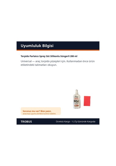 Trobus Torpido Parlatıcı Sprey Süt Silikonlu Süngerli 200 Ml