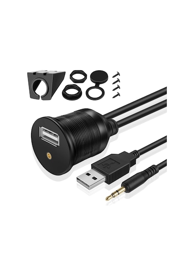 Usb 2.0 - 3.5mm Aux Uzatma Kablo Ve Montaj Aparatı Usb Aux Pan...