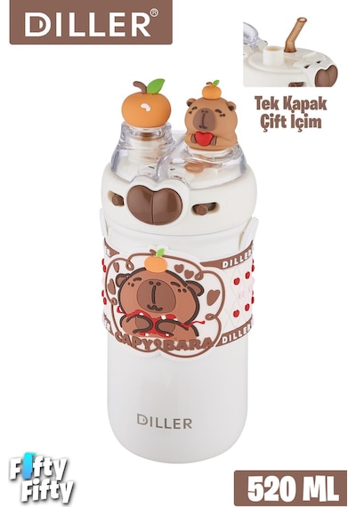 Dıller 520 Ml Tek Kapak Çift Kullanım Pipetli/pipetsiz Boyun Askılı/çelik Termos -ffdıllerd93renk Kahverengi