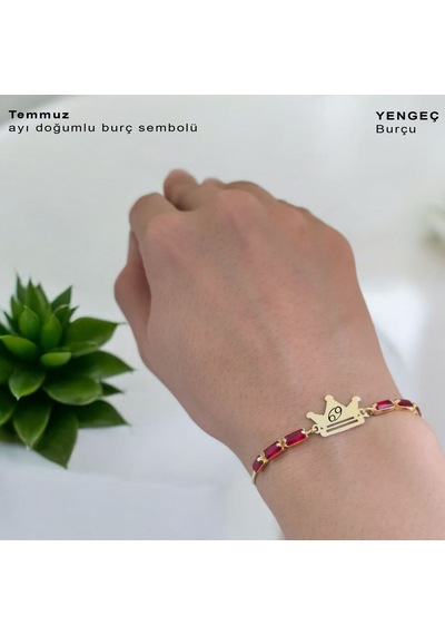Temmuz Ayı Doğumlarına Taç Motifli 14 Ayar Altın Plakalı Kırmızı Taş Desenli Hediye Bileklik-496ay Temmuz Temmuz Ayı Doğumlarına Taç Motifli 14 Ayar Altın Plakalı Kırmızı Taş Desenli Hediye Bileklik-496ay Temmuz
