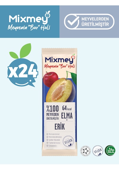 Mixmey Erik Meyve Barı 24 Adet | Atıştırmalıklar – Vegan, Glutensiz, Koruyucusuz (20GR X 24 ADET)