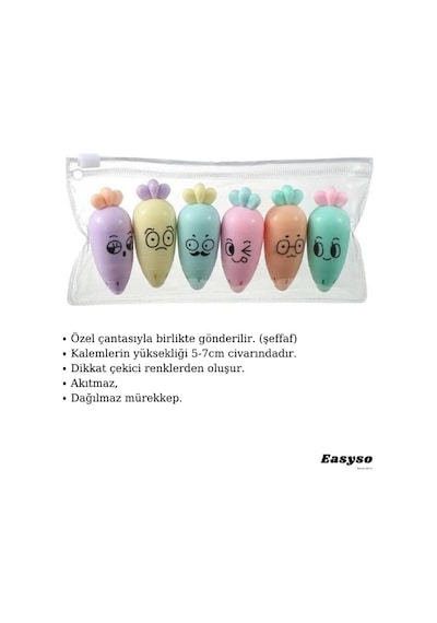 Fosforlu Işaretleme Kalemi Mini 6'li Çok Renkli Easyso290 Fosforlu Kalem Highlighter Genel
