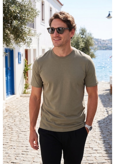 Buratti Pamuklu Regular Fit Bisiklet Yaka Erkek T Shirt 59020204 Vizon Yeşili