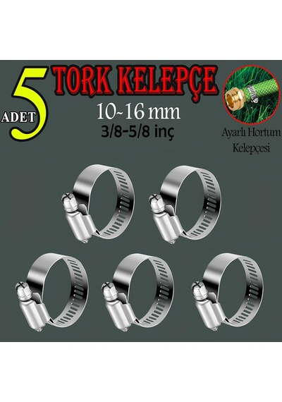 Tr 5 Adet Hortum Kelepçesi Tork Ayarlı 10x16 Mm Paslanmaz Çelik Boru Metal Kelepçe Ayarlanabilir Klips
