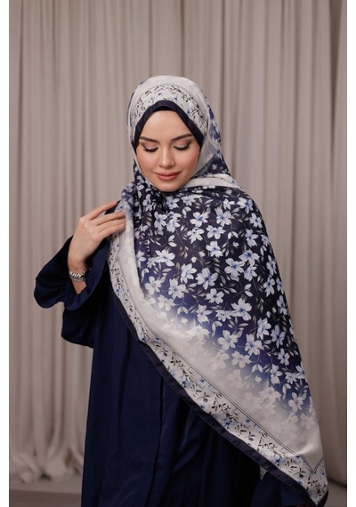 Mimiyum Flora Desen Soft Şal Lacivert