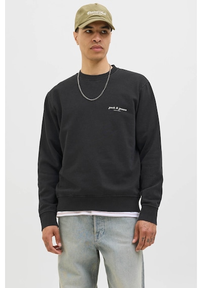 Jack & Jones Jjedover Prınt Sweat Crew Siyah Erkek Sweatshirt 000000000102352989 Siyah