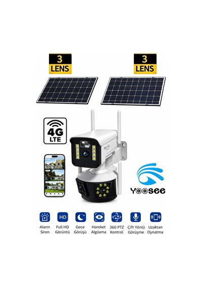 Exenar - Beyaz - Sım Kartlı Kamera 4g Çift Panelli Akıllı Ip Güvenlik Kamerası Gece Görüşlü Blm-93