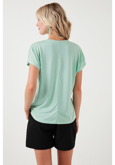 Lela Baskılı Bisiklet Yaka Regular Fit Bayan T Shirt 6671003 Mint