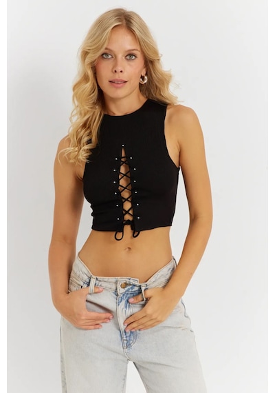 Fashion Cocktail Önden Ip Korse Dekolte Kolsuz Fitilli Süper Esnek Gümüş Boncuklu Bluz Crop Büstiyer Siyah Siyah Fashion Cocktail Önden Ip Korse Dekolte Kolsuz Fitilli Süper Esnek Gümüş Boncuklu Bluz Crop Büstiyer Siyah Siyah