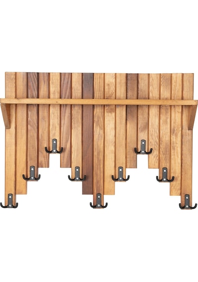 Ahşap Duvar Ve Kapı Askısı Elbise Askılık Raflı Piyano Model 9 Askılı 50x69x9 Cm Meşe