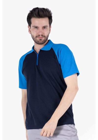 Polo Yaka Fermuarlı T-shirt Lacivert - Saks Mavi Lacivert