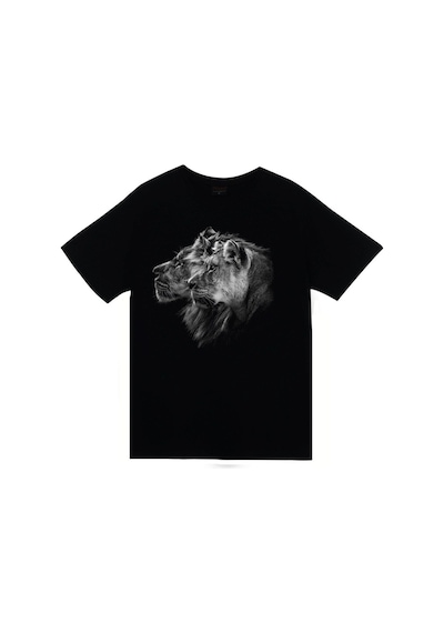 Stoned&Fame Aslan Kaplan Baskılı T-shirt SIYAH