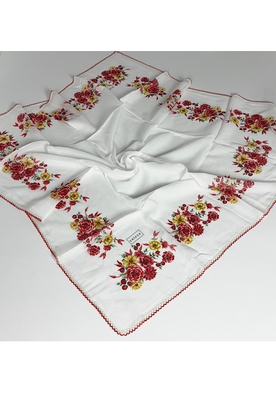 Eripek Oyalı Pamuk Yazma 6593 Beyaz-kırmızı