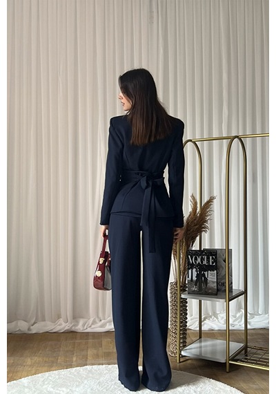 Üçlü Blazer Korse Pantolon Takım Lacivert