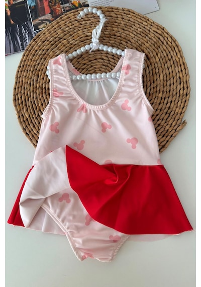 Minigimin Cicileri Mnn Baskılı Fiyonk Detaylı Kız Çocuk Mayo Bikini - Pembe