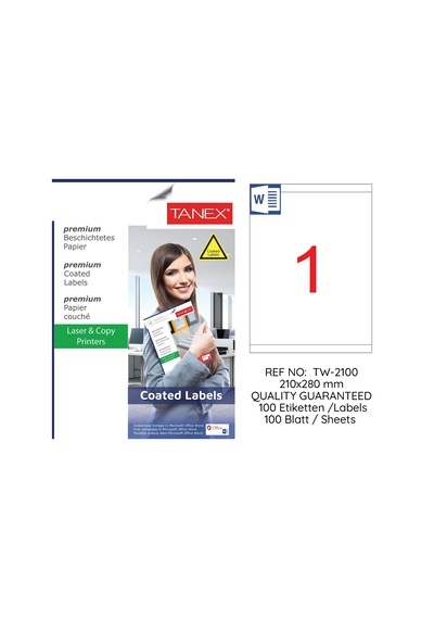 Tanex TW-2100 210x280mm Kuşe Laser Etiket 100 Lü Paket