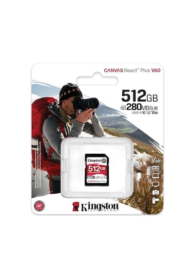 Kingston Sdr2v6-512gb Canvas React Plus Sdxc Uhs-ıı 280r-150w U3 V60 For Full Hd-4k Sd Hafıza Kartı