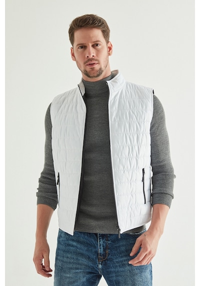 D's Damat Regular Fit Beyaz Dik Yaka Elyaf Dolgulu Mevsimlik Fermuarlı Yelek Mont 7HF07ORT42611