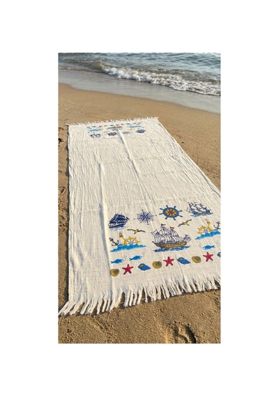 %100 Pamuk 4 Katlı Müslin Kumaş Plaj Havlusu / Peştemal / Banyo / Hamam Havlusu 90 X 190 Cm Bej - 867208352 Bej