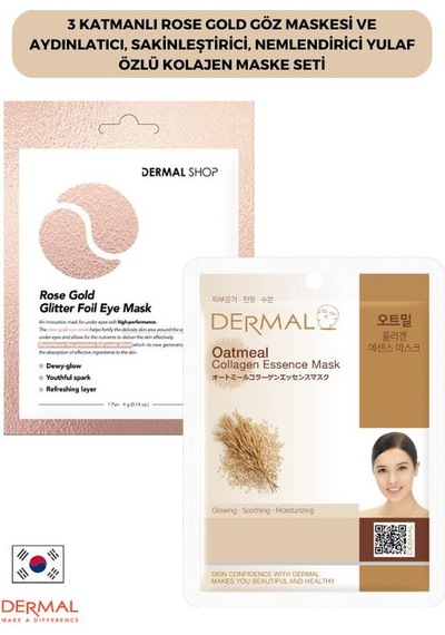 Dermal 3 Katmanlı Rose Gold Göz Maskesi + Yulaf Özlü Kolajen Maskesi