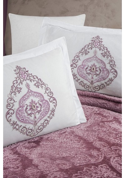 The Home Collection Mürdüm Larissa Fransız Güpürlü Battaniye Seti Mürdüm