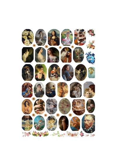 53 Adet Fairy Art Rönesans Sanat Sticker Seti - Etiket Seti Scrapbook Bullet Journal Çok Renkli